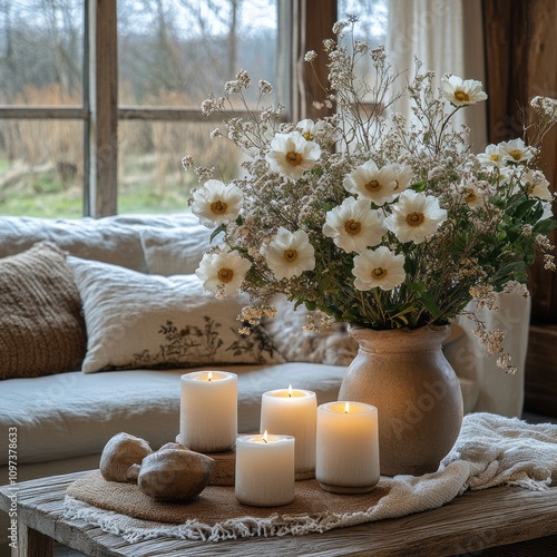 White Flowers Candles Cozy ...