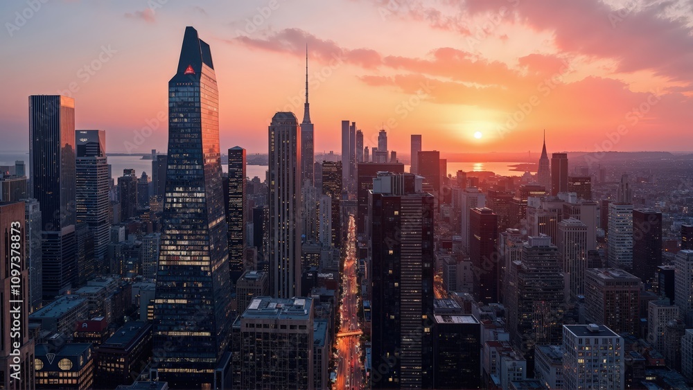 Generative AI, Golden Hour Skyline over a Modern Metropolis Generative AI, Golden Hour Skyline over a Modern Metropolis