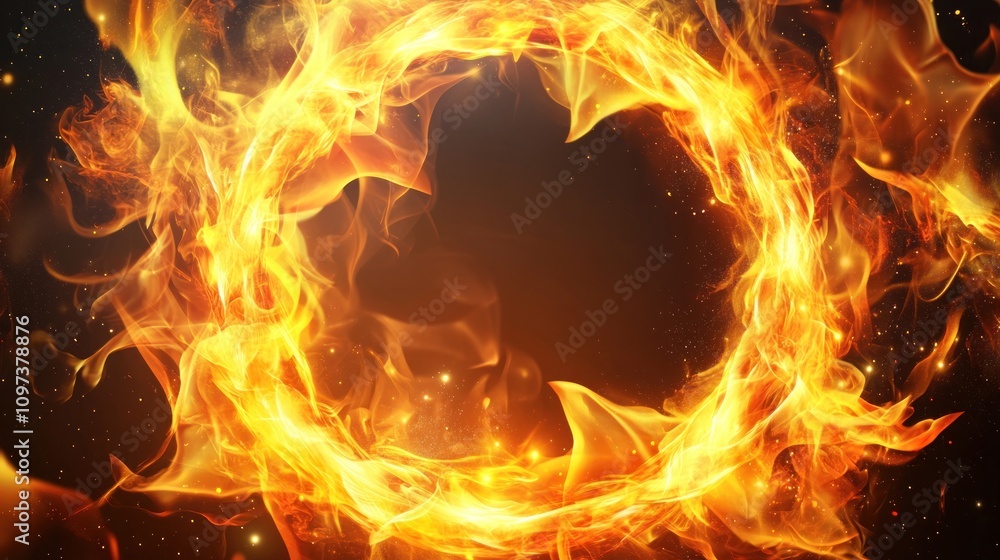 Fototapeta premium fiery circular design with vibrant flames and sparks.