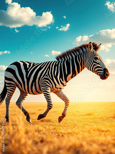 Majestic zebra walking across the vast savannah, equine, wilderness photo