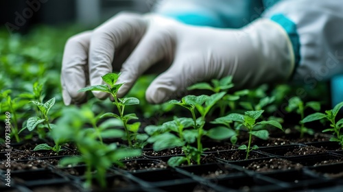 A team of researchers is using genetically modified plants to absorb heavy metals from contaminated soil in an industrial area. photo