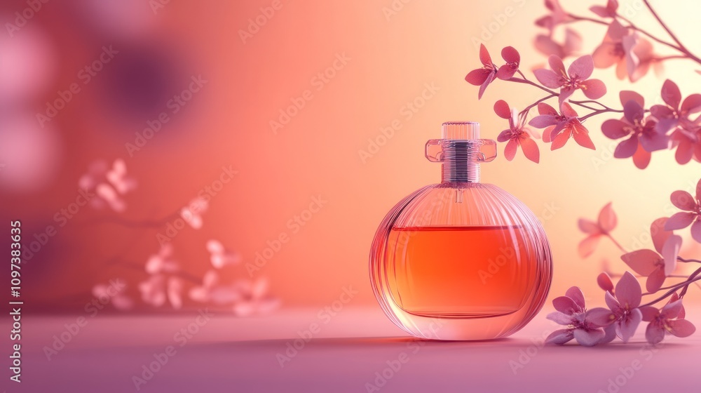 Elegant Perfume Bottle with Delicate Pink Flowers Elegant Perfume Bottle with Delicate Pink Flowers