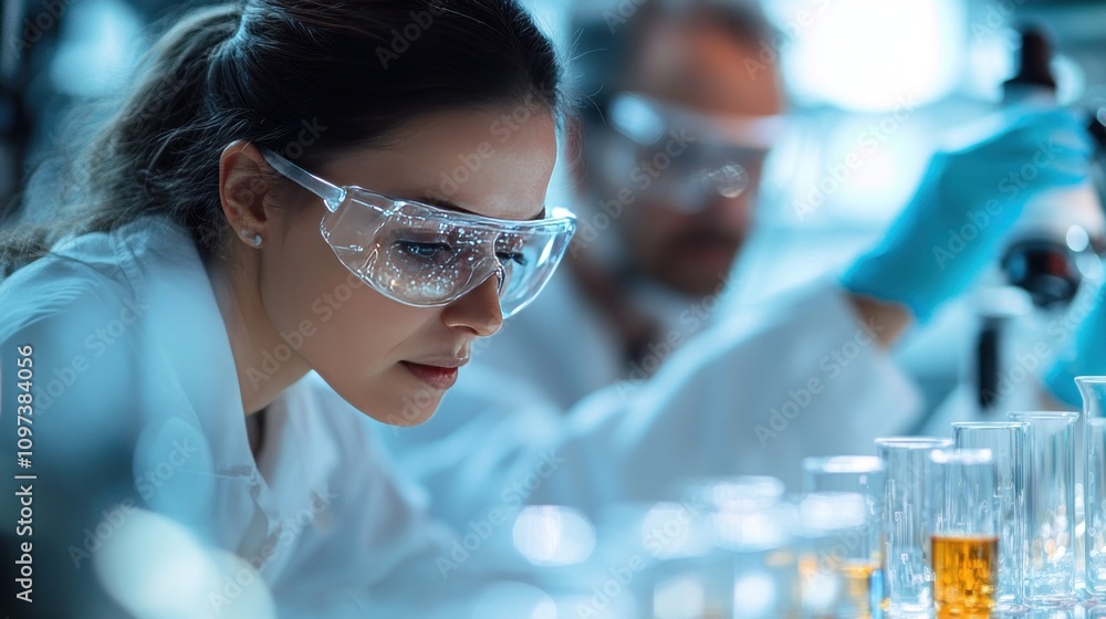 Medical scientists examine the results of a drug trial used to treat heart disease in a lab Medical scientists examine the results of a drug trial used to treat heart disease in a lab