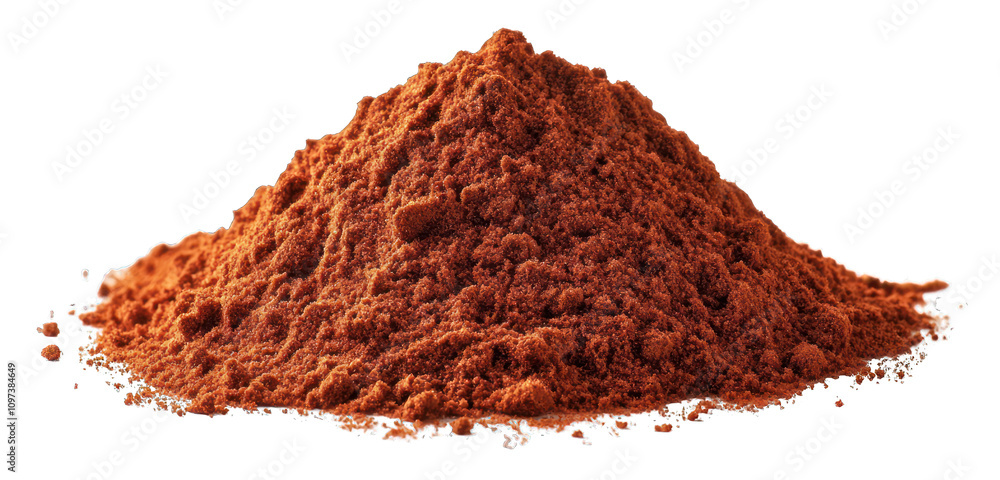 Red paprika powder in a neat pile, precisely isolated on white. Red paprika powder in a neat pile, precisely isolated on white.
