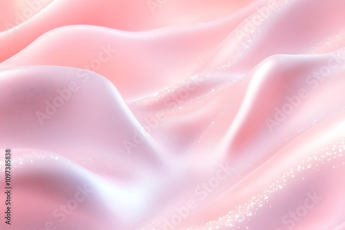 Smooth, pink fabric with a shimmering texture creating a soft, dreamy aesthetic.