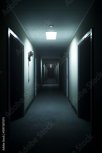 Dark and Mysterious Hotel Corridor at Night