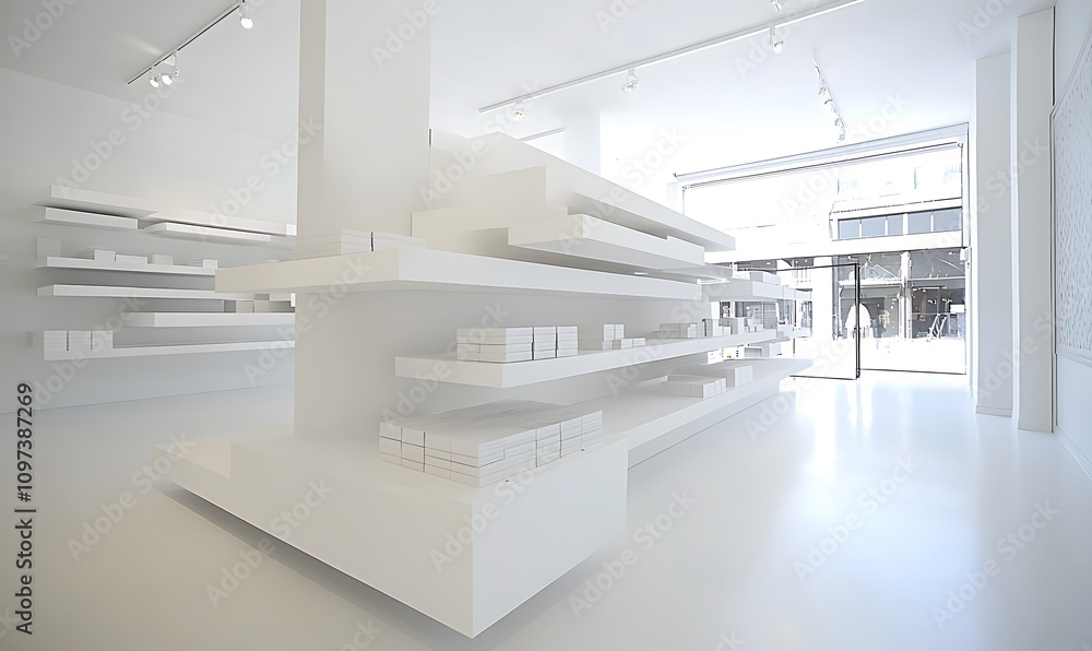 Supermarket Shelves With Blank Banners And POS Display Design. 3D rendering design. Supermarket Shelves With Blank Banners And POS Display Design. 3D rendering design.