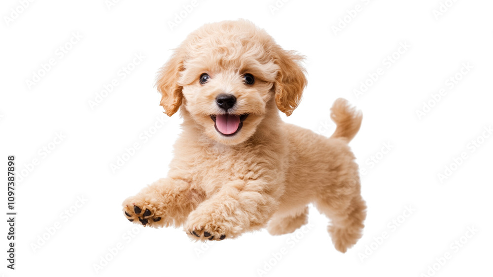 Puppy Poodle in mid air, Cute puppy jumping with joy, showcasing its fluffy fur and playful spirit. This adorable dog exudes happiness and energy, perfect for pet lovers Puppy Poodle in mid air, Cute puppy jumping with joy, showcasing its fluffy fur and playful spirit. This adorable dog exudes happiness and energy, perfect for pet lovers