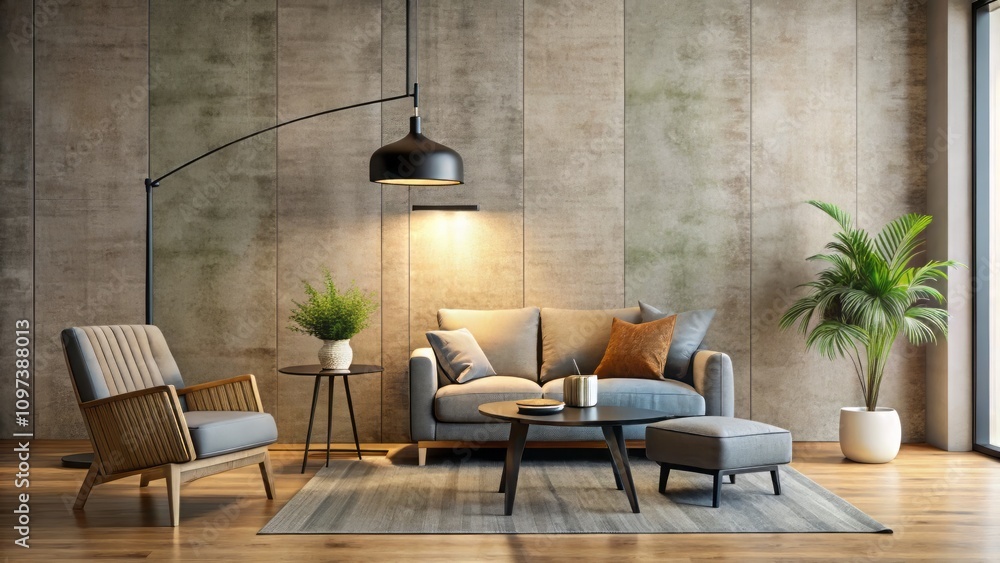 Modern Japandi Living Room - Empty Textured Wall Modern Japandi Living Room - Empty Textured Wall