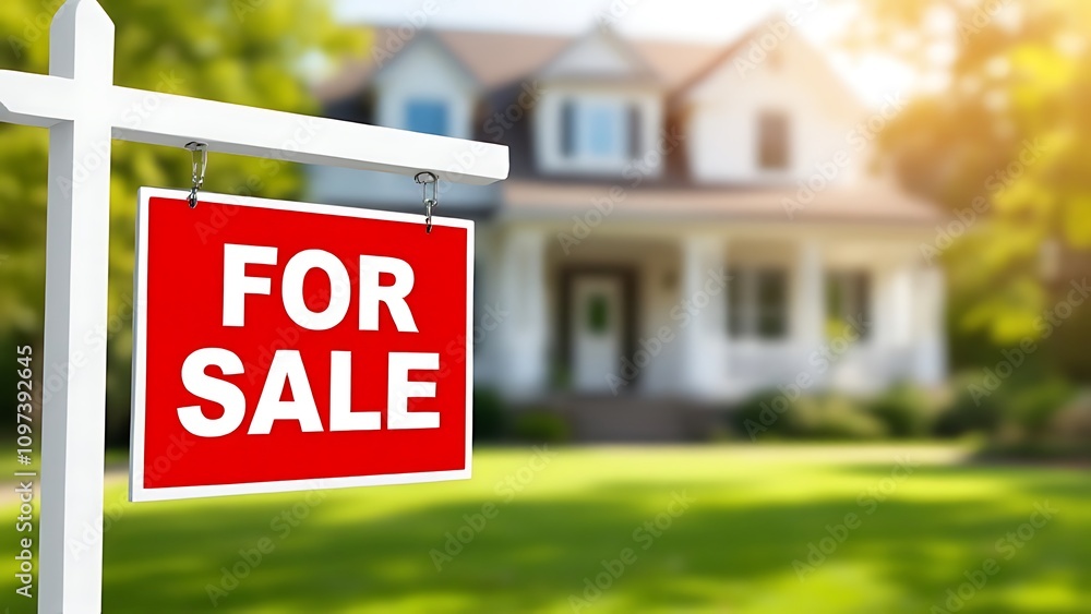 Home For Sale Sign in Front of New House Home For Sale Sign in Front of New House