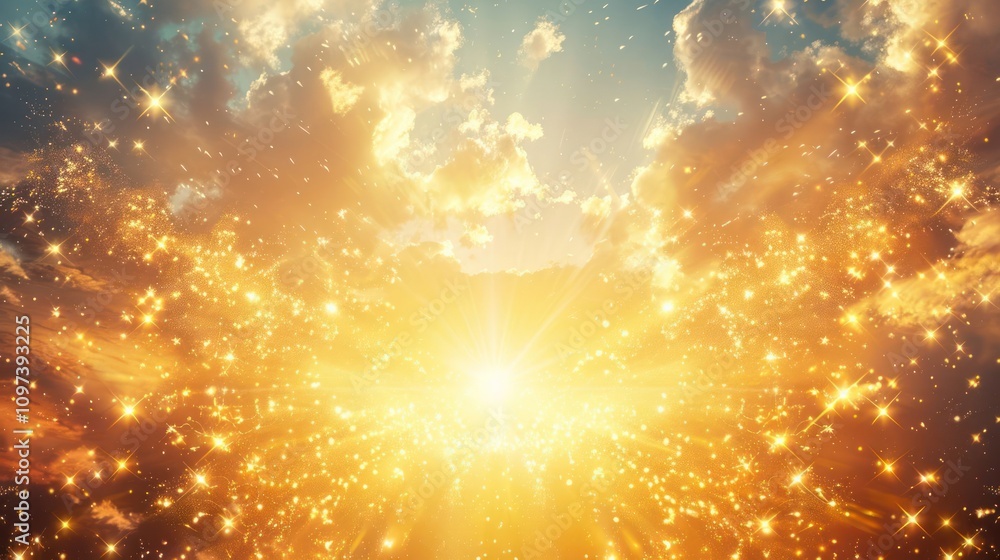 A radiant sunset with shimmering light and clouds, evoking a sense of wonder and beauty. A radiant sunset with shimmering light and clouds, evoking a sense of wonder and beauty.