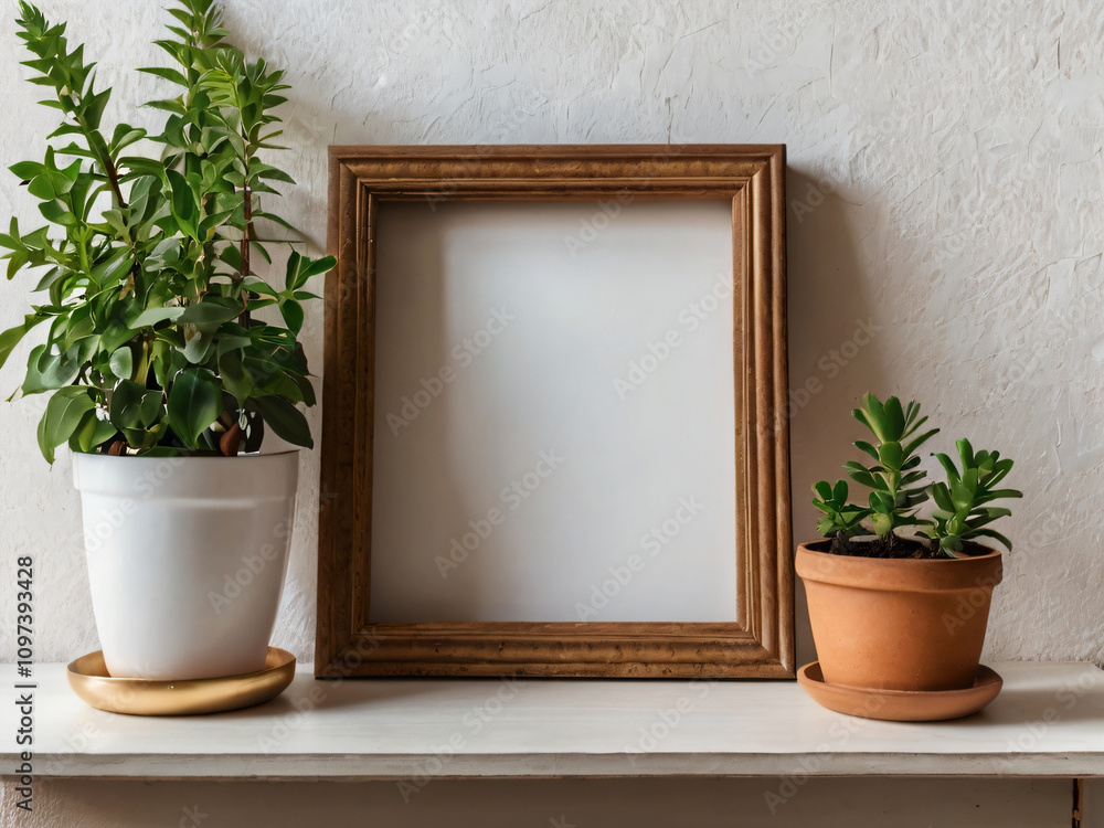 Flowers and green plants decorate the blank wooden frame beautifully. Flowers and green plants decorate the blank wooden frame beautifully.