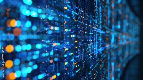 Wallpaper Mural Abstract digital data visualization with glowing blue and orange elements. Torontodigital.ca