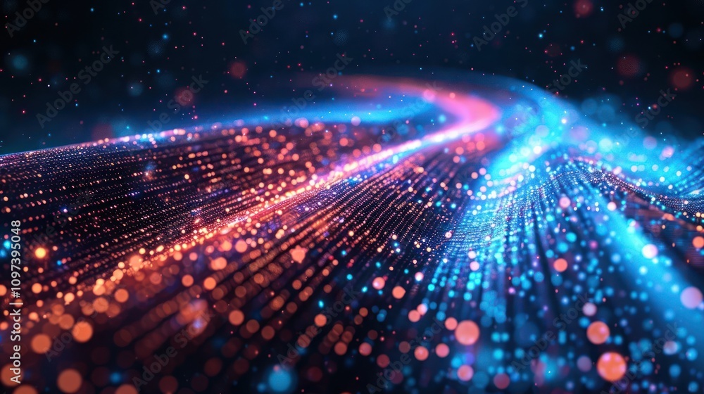 A vibrant abstract representation of flowing data streams and particles. A vibrant abstract representation of flowing data streams and particles.