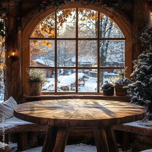 Wooden Table Winter Scene R...