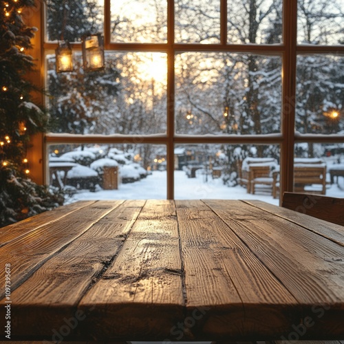 Wooden Table Winter Scene S...