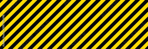 Abstract geometric striped texture. Warning yellow black diagonal stripes line. Warn stop seamless line. Yellow and black caution tape border. Hazardous and radioactive substances, road alert symbol.
