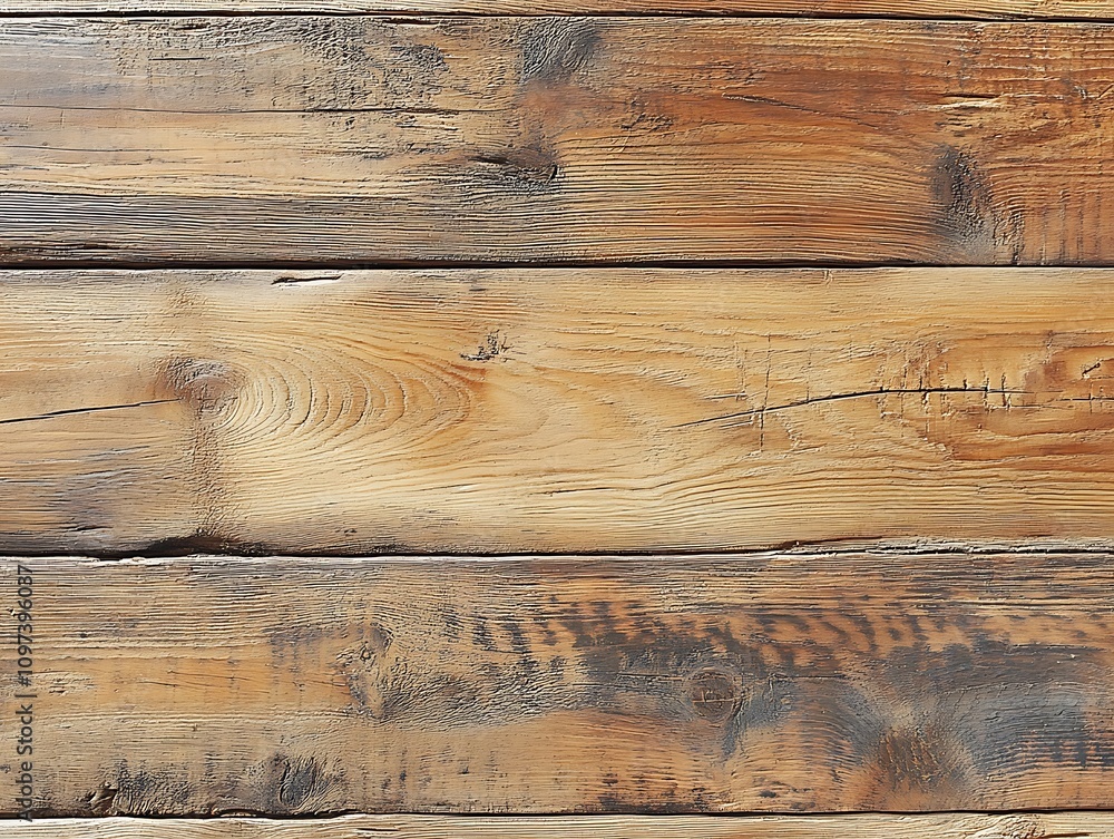 Fototapeta premium Aged wood texture with a rough surface and deep grain lines in various shades of brown and black, showcasing natural imperfections and rustic characteristics.