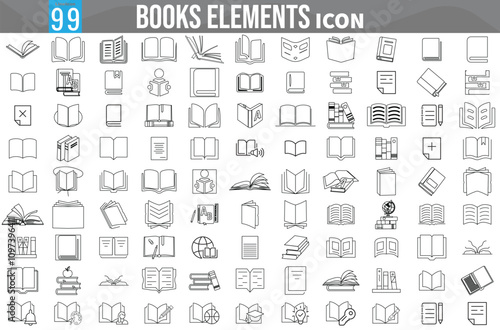 School Books Elements Icons Set, books icon vector, Online education icon set, e-learning, online course,