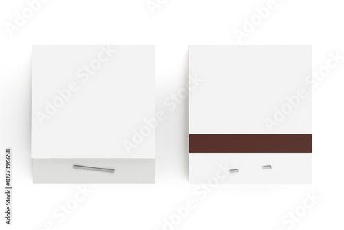 White Book Matchbox Mockup Front and Back Side. 3d Rendering