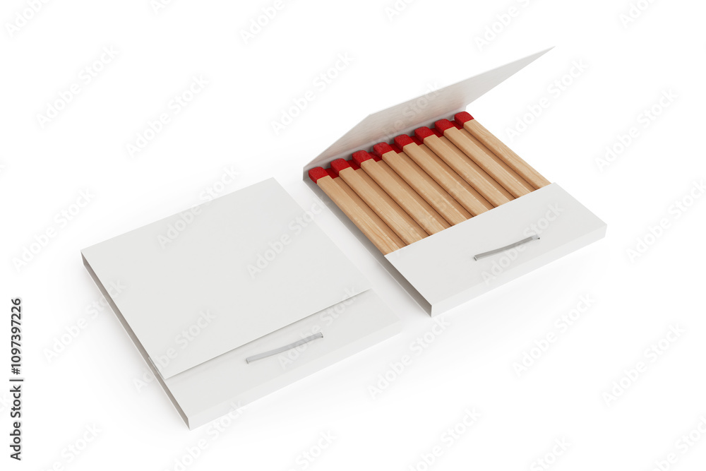 White Book Matchbox Mockup with Matches. 3d Rendering White Book Matchbox Mockup with Matches. 3d Rendering