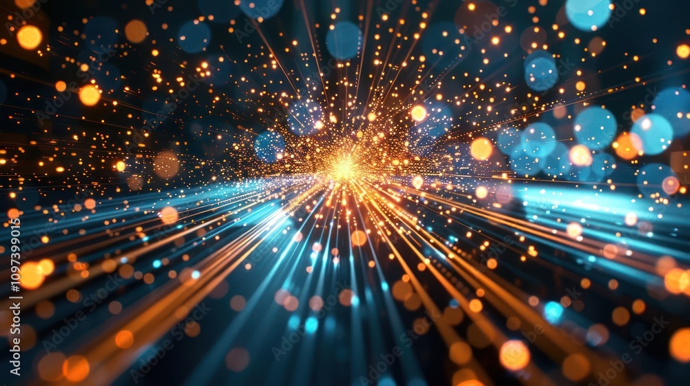 A vibrant abstract representation of light particles and energy bursts in a digital space. A vibrant abstract representation of light particles and energy bursts in a digital space.
