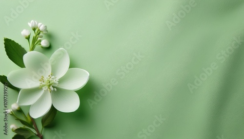柔らかな緑の背景に一輪の春の草花
