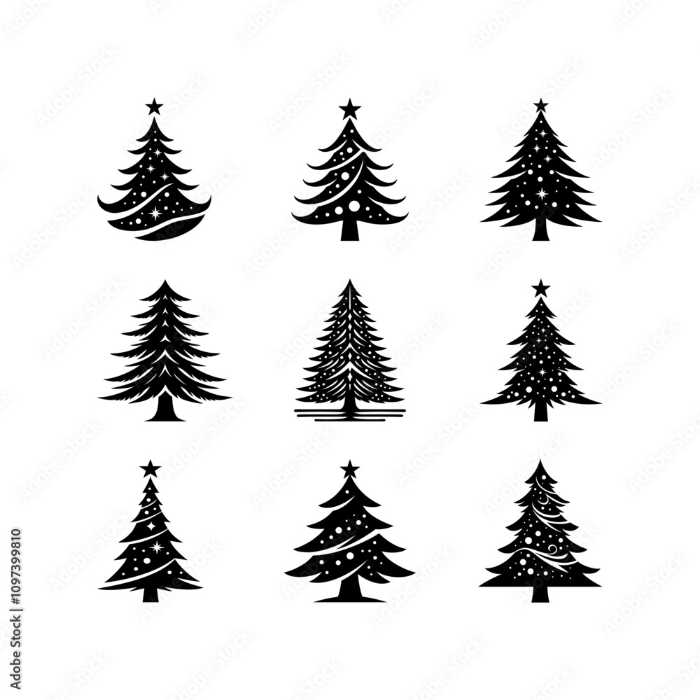 Obraz premium Christmas tree logo vector illustration template. Simple image collection design icon black and white