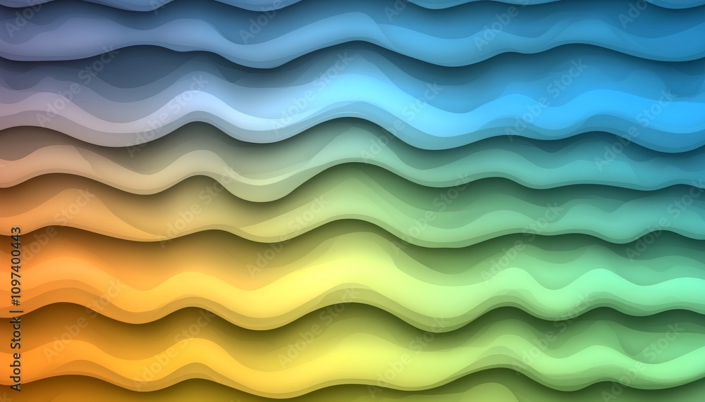Fototapeta premium Luminous Abstract Gradient Background with Dynamic Waves in Blue, Green, Yellow, and Orange Tones for Creative Use