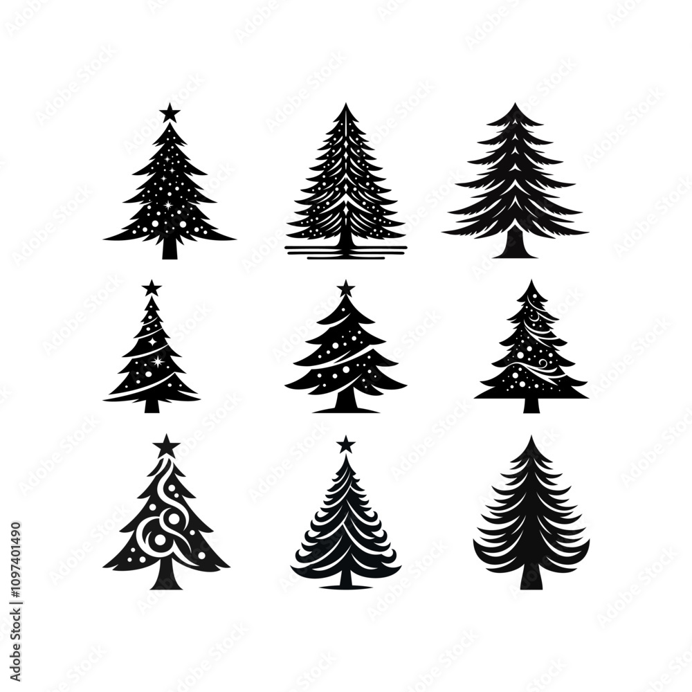 Obraz premium Christmas tree logo vector illustration template. Simple image collection design icon black and white