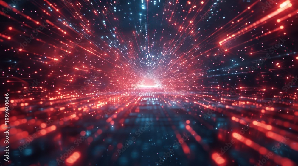 A vibrant digital landscape with red and blue light streaks, suggesting movement through space. A vibrant digital landscape with red and blue light streaks, suggesting movement through space.