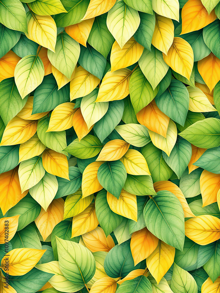 custom made wallpaper toronto digitalHand-painted watercolor green and yellow leaves seamless pattern, illustration, leaves, artistic, natural