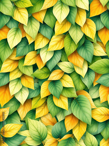 Wallpaper Mural Hand-painted watercolor green and yellow leaves seamless pattern, illustration, leaves, artistic, natural Torontodigital.ca
