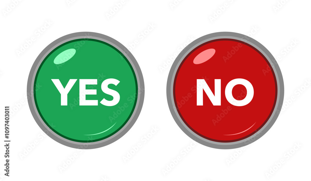 Yes and No button in flat design on white background. Approved and Rejected. Yes and No button in flat design on white background. Approved and Rejected.