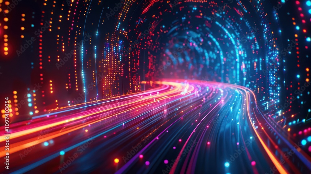 A vibrant, abstract tunnel of light and color representing speed and technology. A vibrant, abstract tunnel of light and color representing speed and technology.
