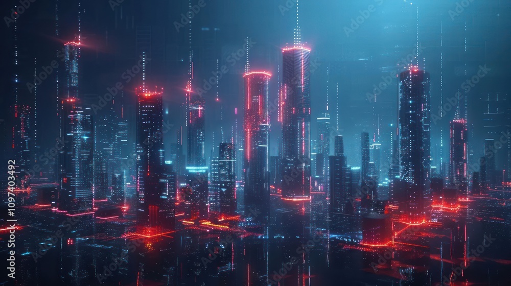A futuristic cityscape illuminated by neon lights, showcasing advanced technology and architecture. A futuristic cityscape illuminated by neon lights, showcasing advanced technology and architecture.