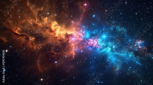 A vibrant cosmic scene showcasing colorful nebulae and stars in the universe.