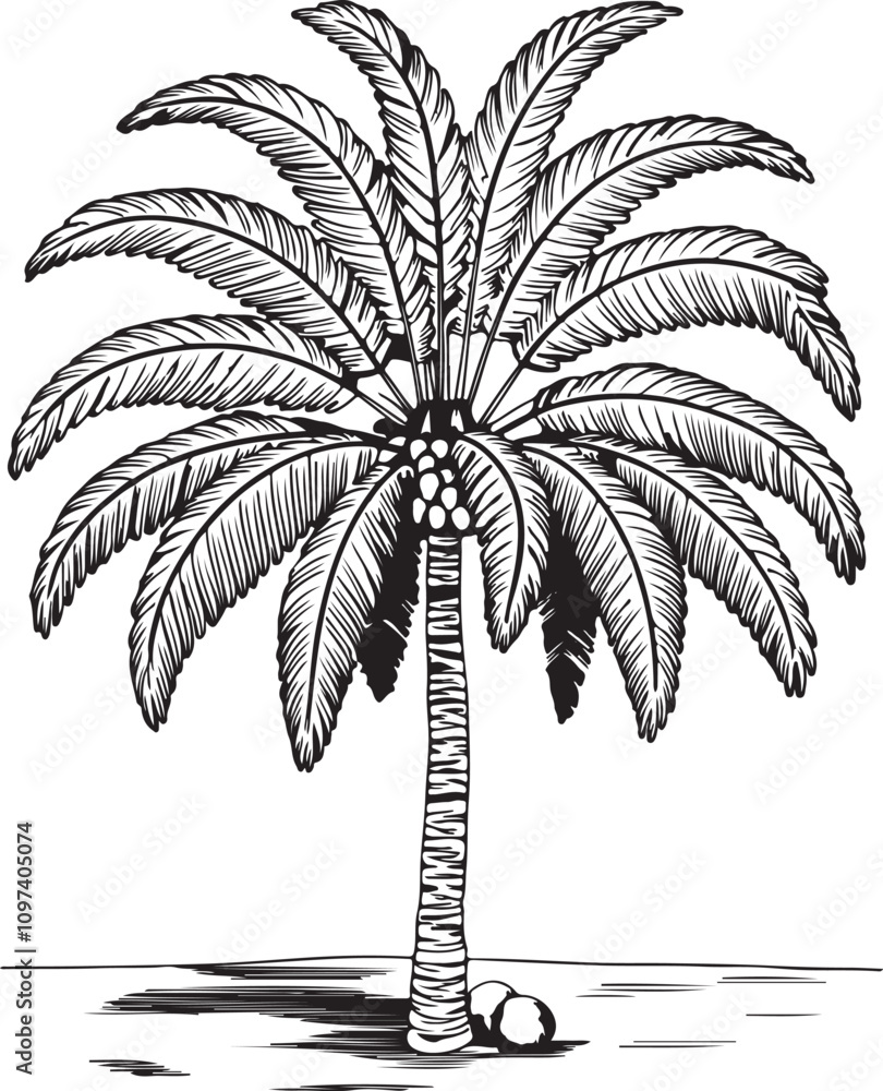 Obraz premium Palm Tree Line Art Drawing - Vector Illustration