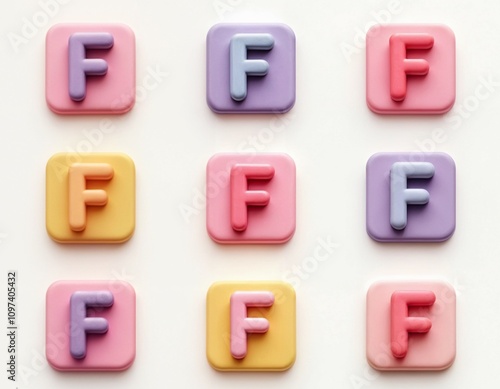 3D Colorful Letter F Icon Set - Modern and Playful Typography Design " F "