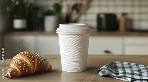 Coffee Croissant Breakfast Kitchen Table Scene