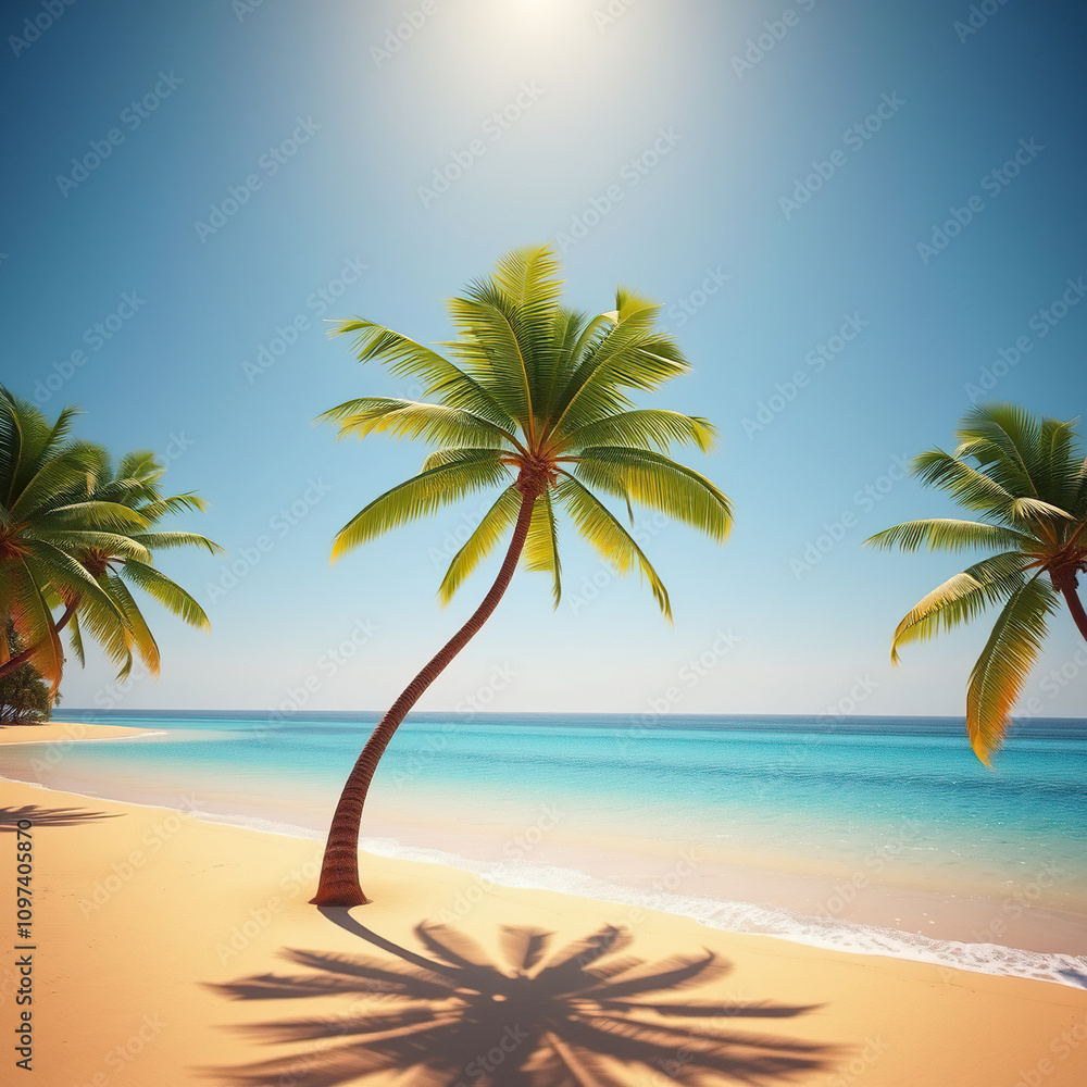 Palm trees sway gently in the summer breeze on a sunny beach, natural beauty, tropical landscape, nature photography, palm tree, beach resort Palm trees sway gently in the summer breeze on a sunny beach, natural beauty, tropical landscape, nature photography, palm tree, beach resort
