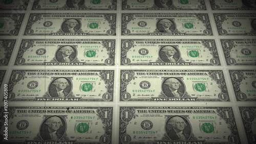 One Dollar Bill Printing Concept Animation 4K