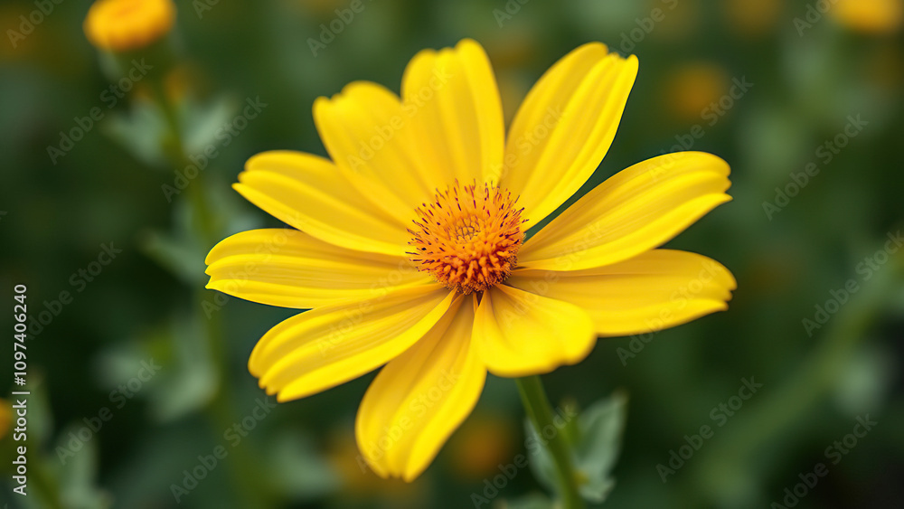 Pretty yellow coreopsis lanceolata flower head in a garden setting, summer bloom, flora close-up, fresh, garden landscape, natural beauty Pretty yellow coreopsis lanceolata flower head in a garden setting, summer bloom, flora close-up, fresh, garden landscape, natural beauty