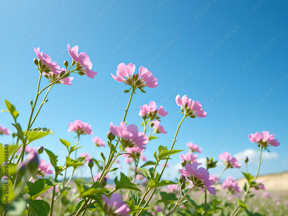 Scenic view of sweet clover flowers under a clear blue sky, serenity, close up, beautiful, eco-conscious Scenic view of sweet clover flowers under a clear blue sky, serenity, close up, beautiful, eco-conscious