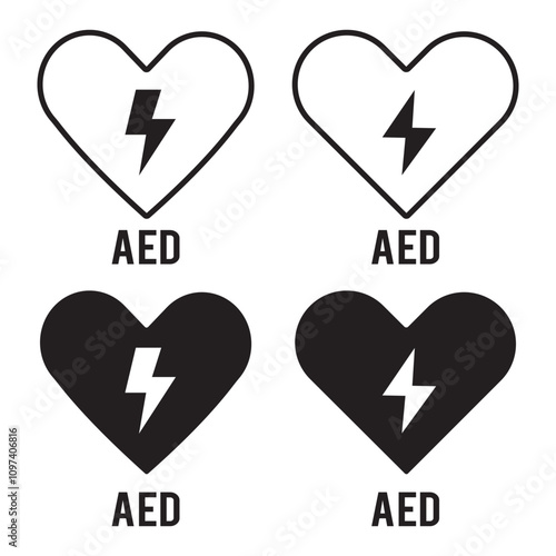 AED icon. Heart electricity icon. CPR AED icon. Aid emergency