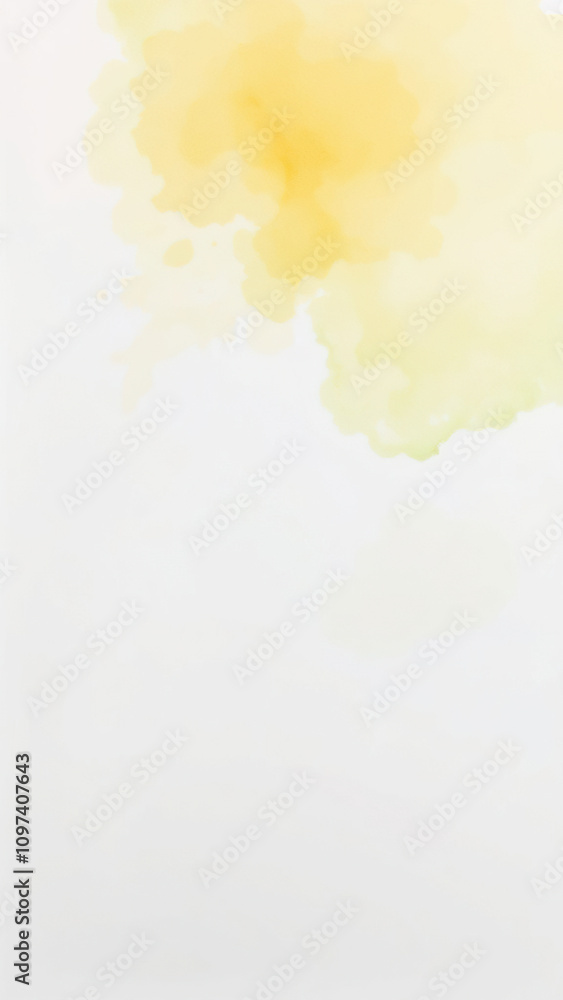 Obraz premium Soft blend of yellow and green watercolor washes on a white paper, delicate, minimalist art, light, dreamy