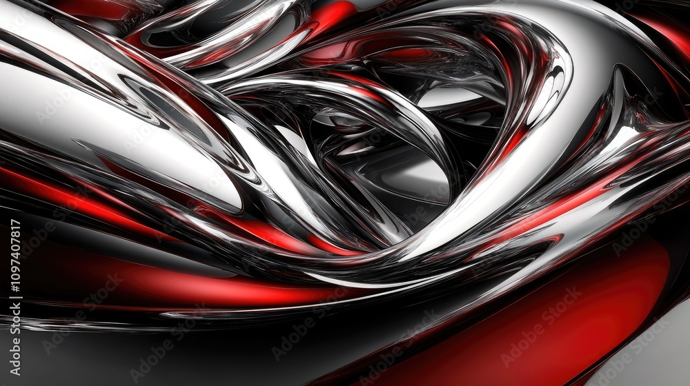 Abstract Red And Silver Swirling Liquid Metal Design Abstract Red And Silver Swirling Liquid Metal Design