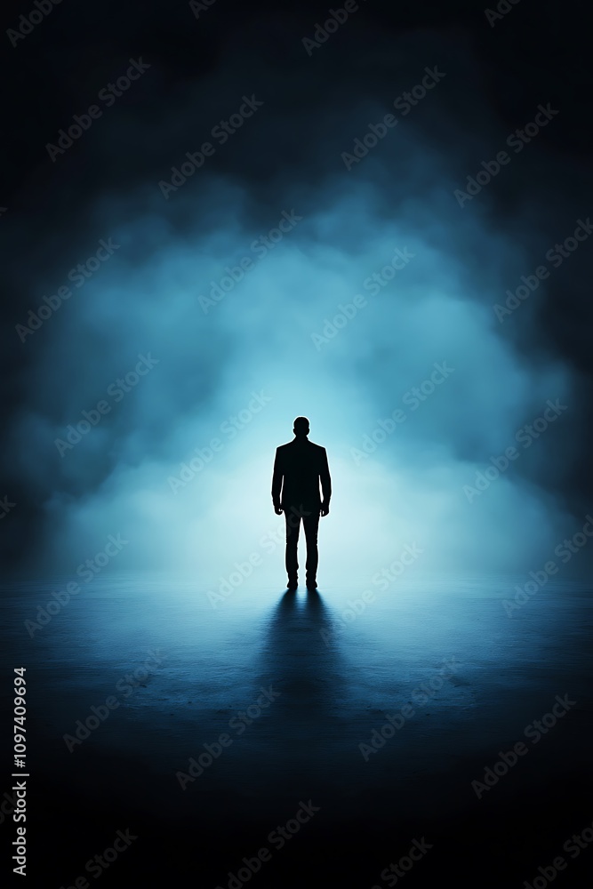 Mysterious Silhouette Against Foggy Background Mysterious Silhouette Against Foggy Background