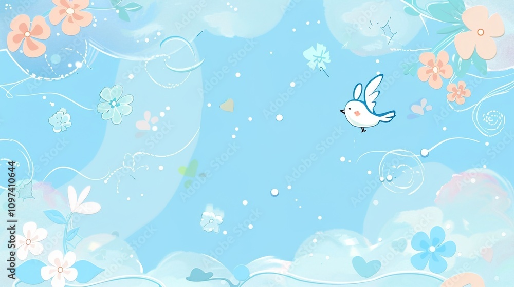 Obraz premium Light blue cartoon elements style background-Enchanting Aura of Light Blue Cartoon Elements Style Background