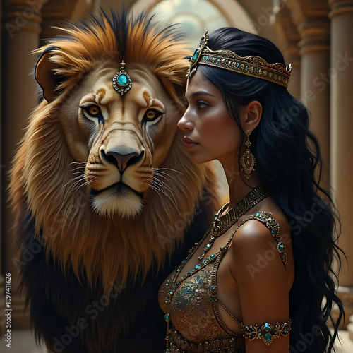 Persian princess with crown and gold ornaments
